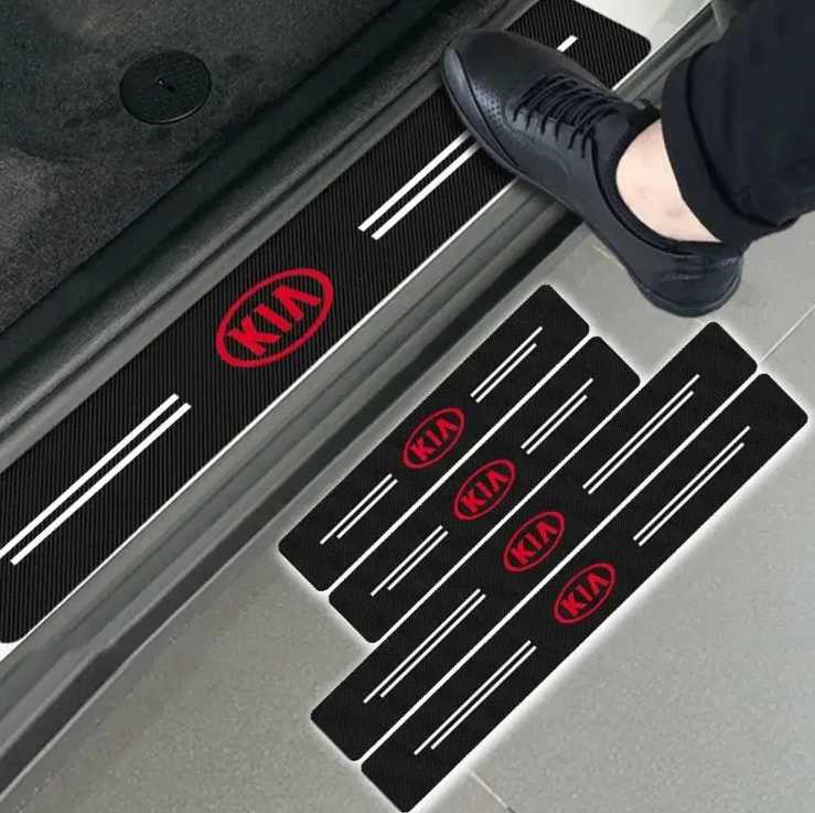 4 pcs Carbon Fiber Car Door Sill Scuff Protector Set for Kia - Anti-Scratch Strip