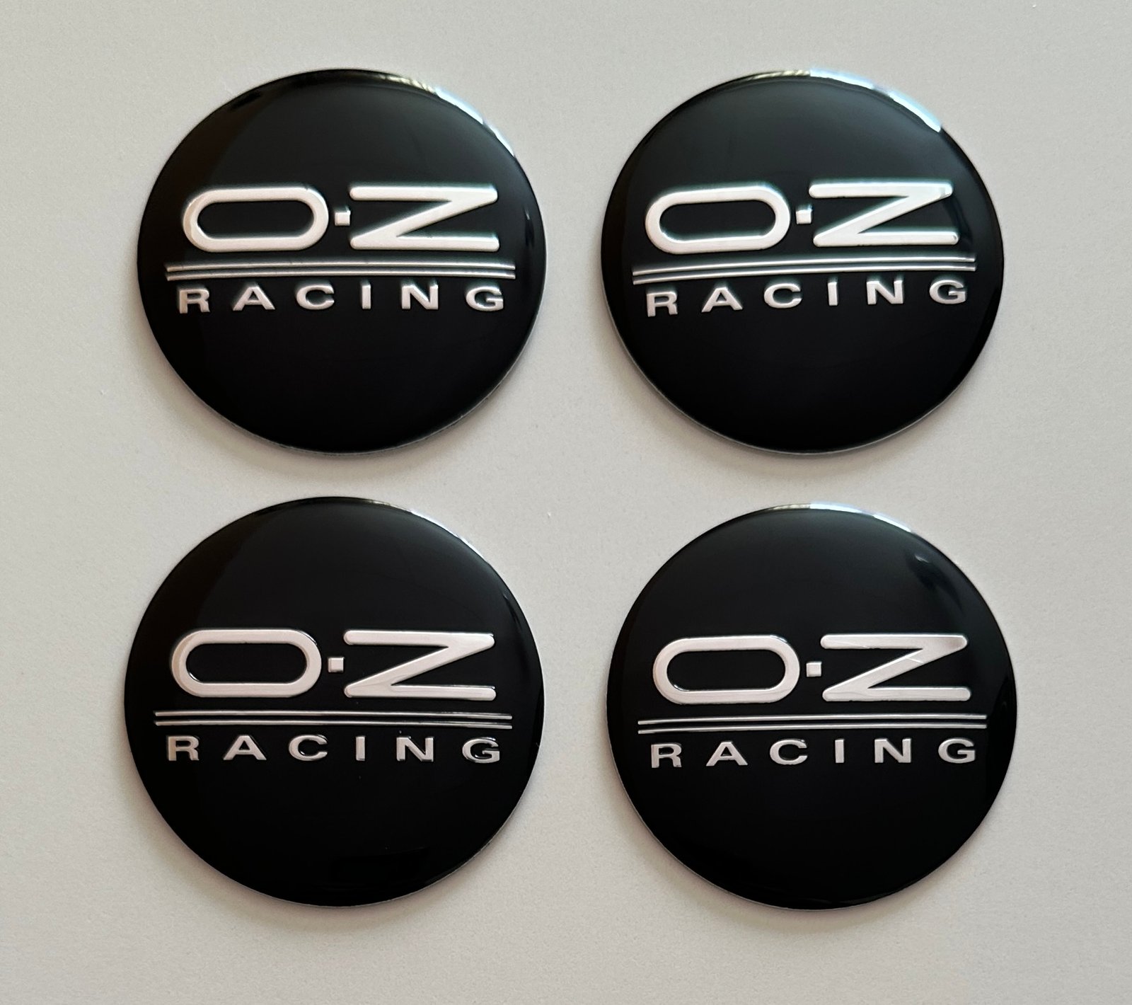4 pcs (Set) 56mm - 2.20inch Black & Silver OZ Racing Wheel Center Hub Caps Stickers