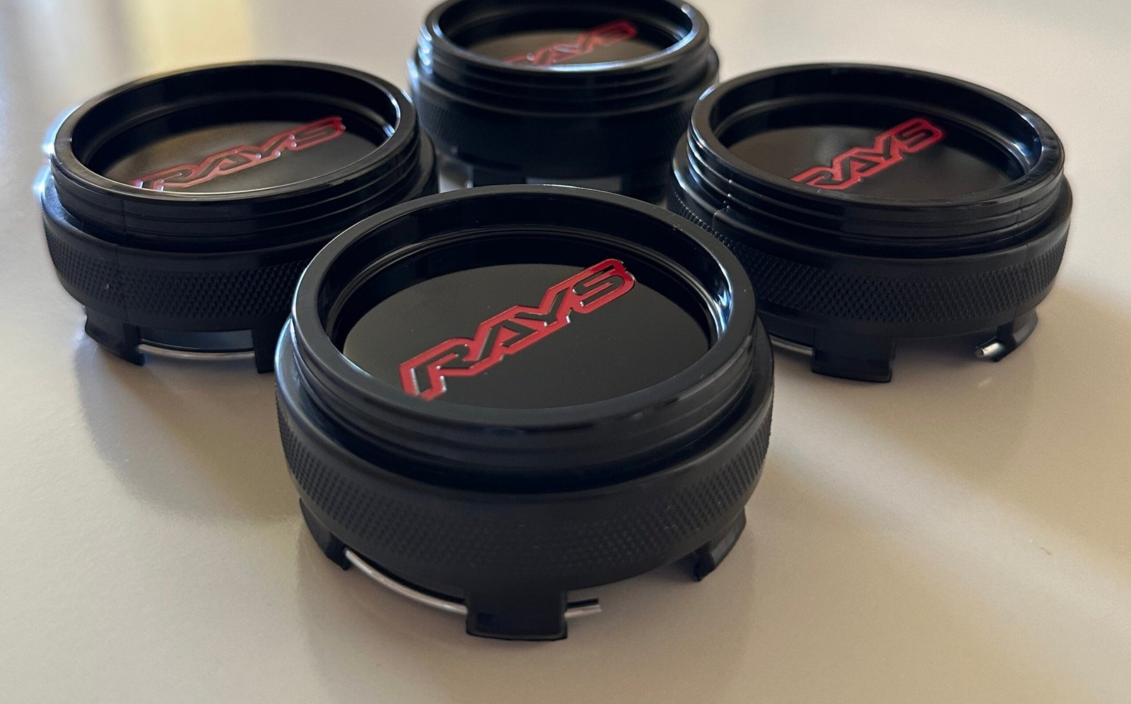 4 pcs (Set) 65mm - 2.56inch Black & Red RAYS Wheel Center Hub Caps - Image 2