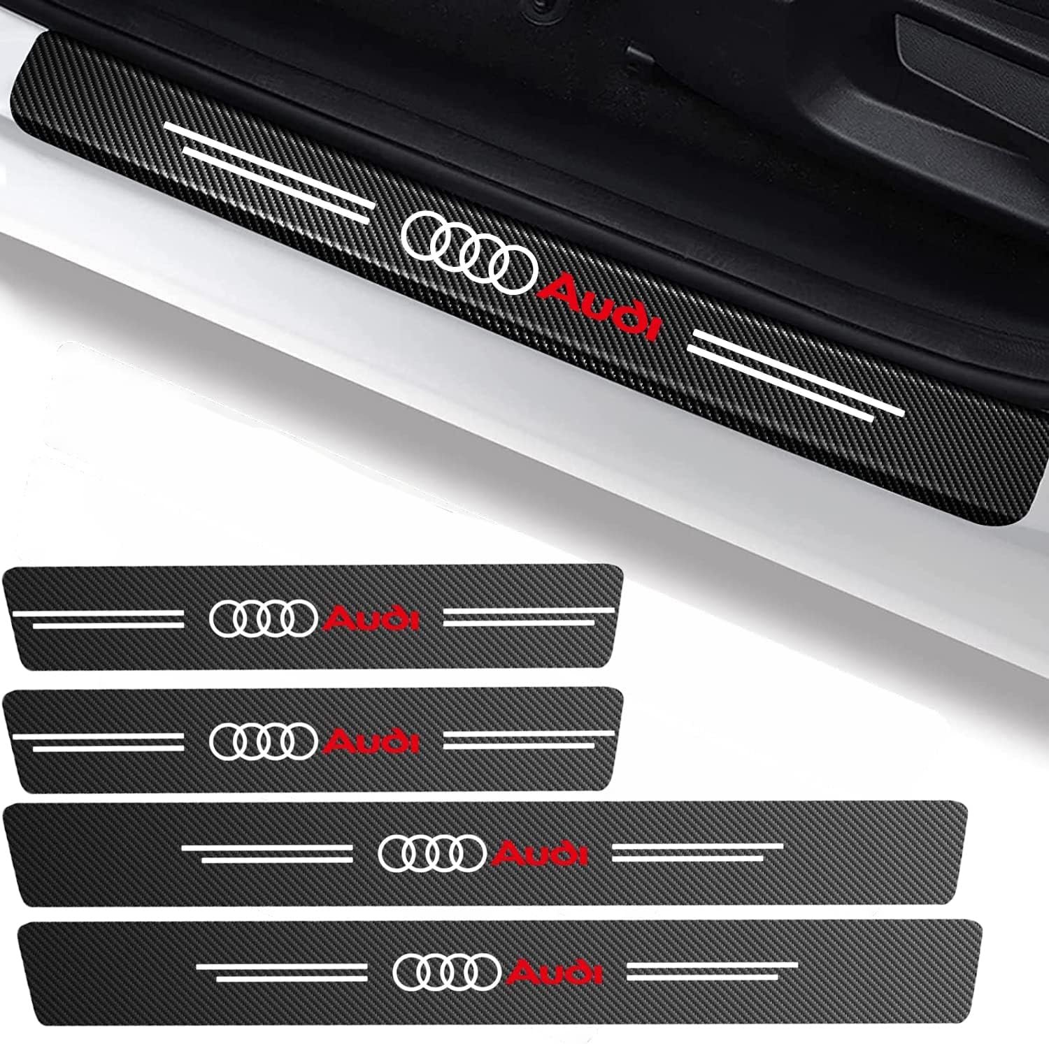 4 pcs Carbon Fiber Car Door Sill Scuff Protector Set for Audi - Anti-Scratch Strip