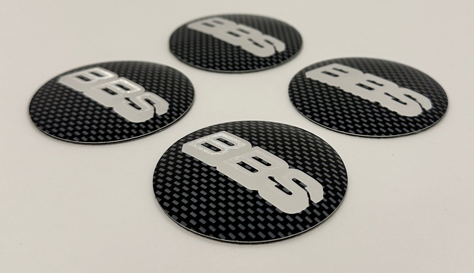 4 pcs (Set) 56mm - 2.20inch Carbon Black & Silver BBS Wheel Center Hub Caps Stickers NOT EPOXY - Image 3