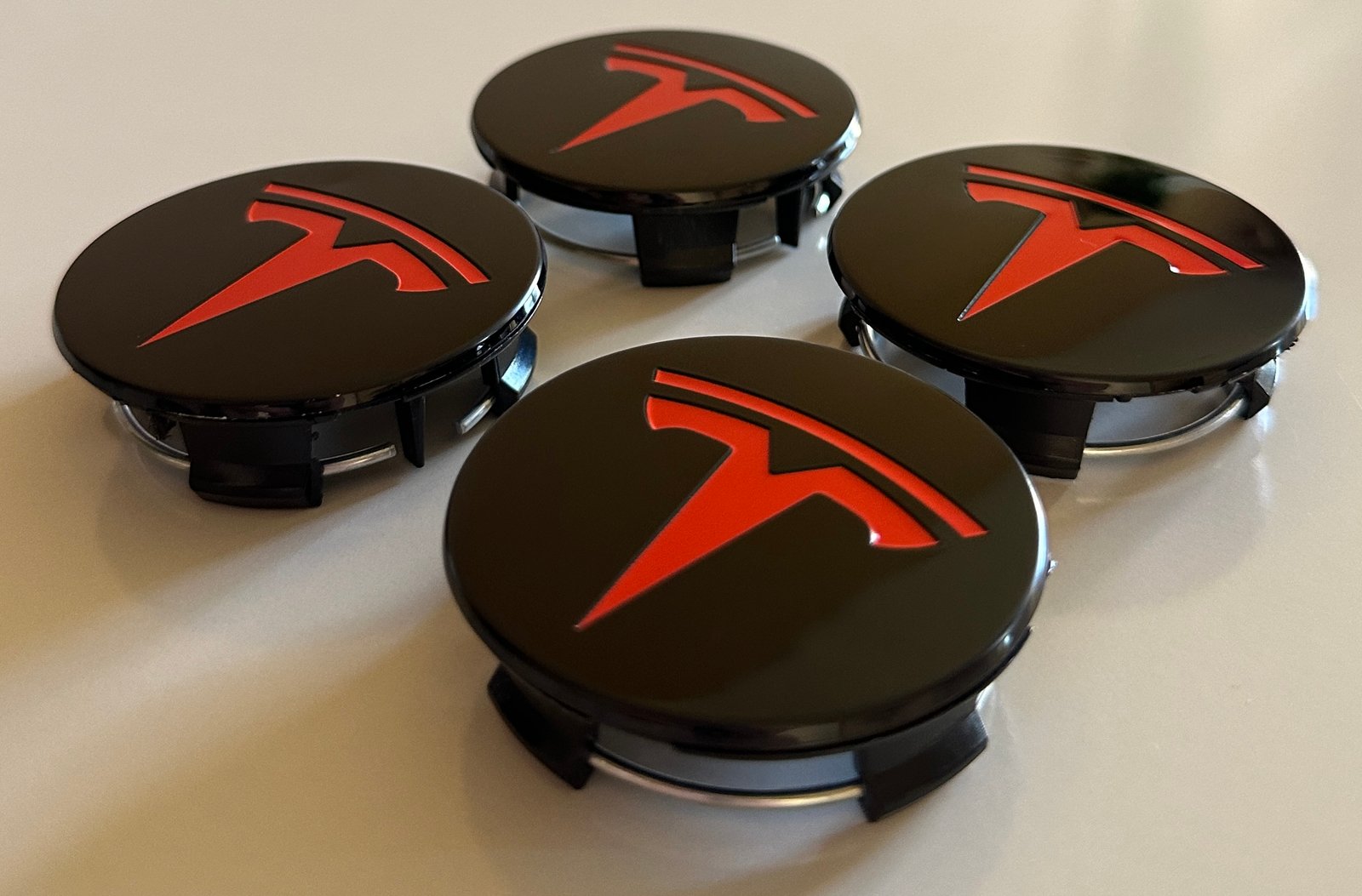 4 pcs (Set) 58mm - 2.28inch Black & Red Tesla Wheel Center Hub Caps - Image 3