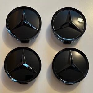 4 pcs (Set) 75mm - 2.95inch Full Black Glossy Mercedes Benz Wheel Center Hub Caps