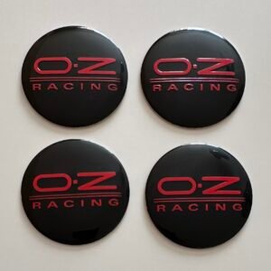 4 pcs (Set) 56mm - 2.20inch Black & Red OZ Racing Wheel Center Hub Caps Stickers