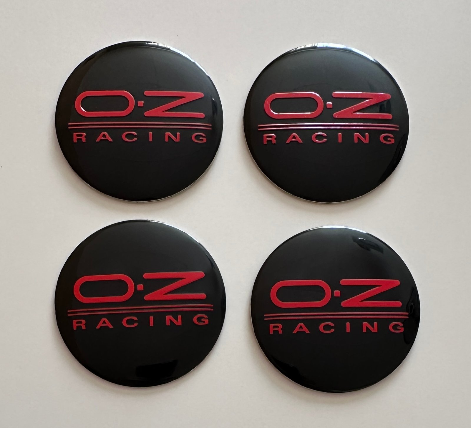 4 pcs (Set) 56mm - 2.20inch Black & Red OZ Racing Wheel Center Hub Caps Stickers