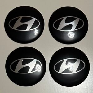 4 pcs (Set) 65mm - 2.56inch Black Hyundai Wheel Center Hub Caps Stickers