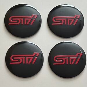 4 pcs (Set) 56mm - 2.20inch Black & Red Subaru STI Wheel Center Hub Caps Stickers