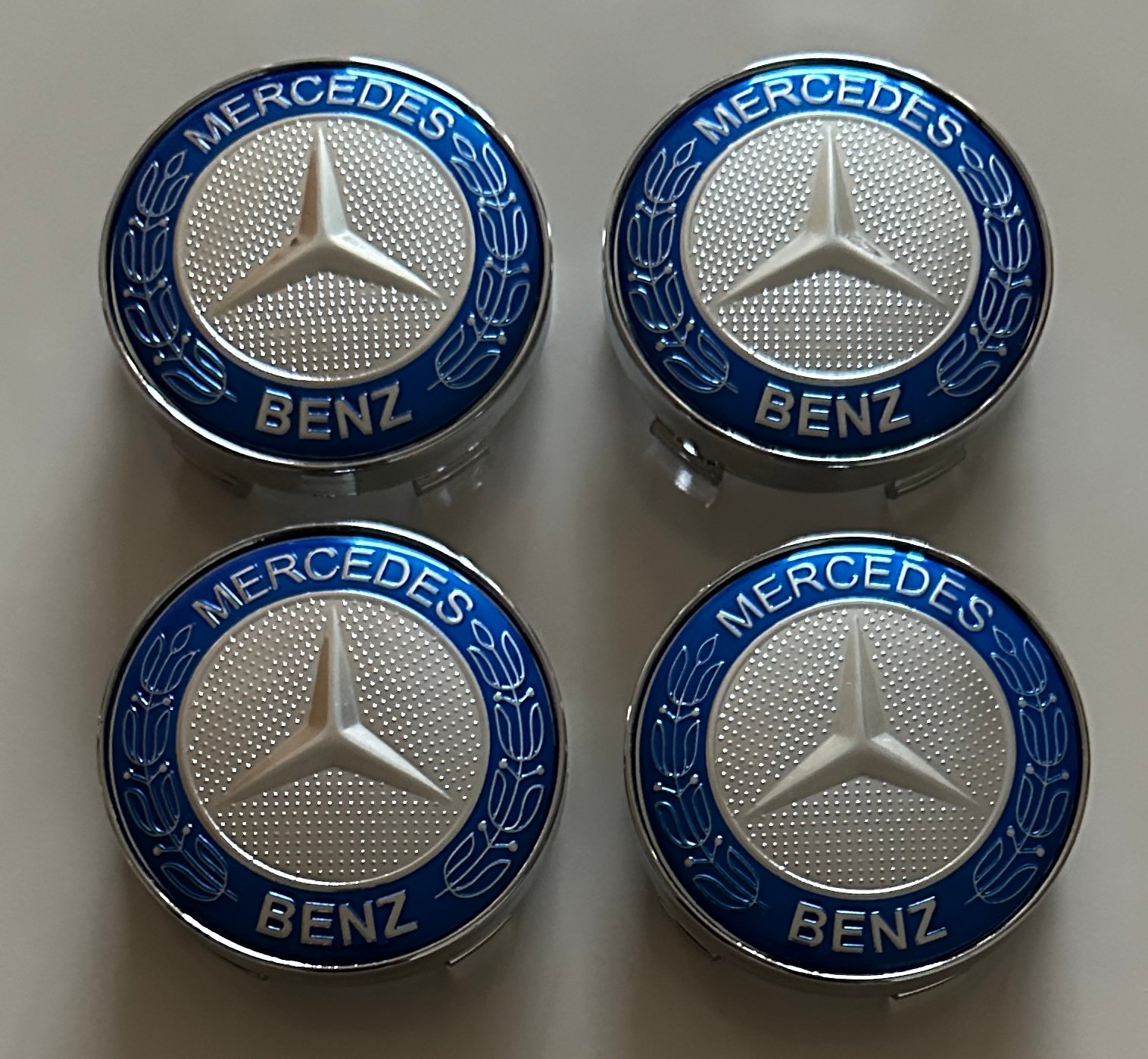 4 pcs (Set) 60mm - 2.36inch Blue & Silver Mercedes Benz Wheel Center Hub Caps