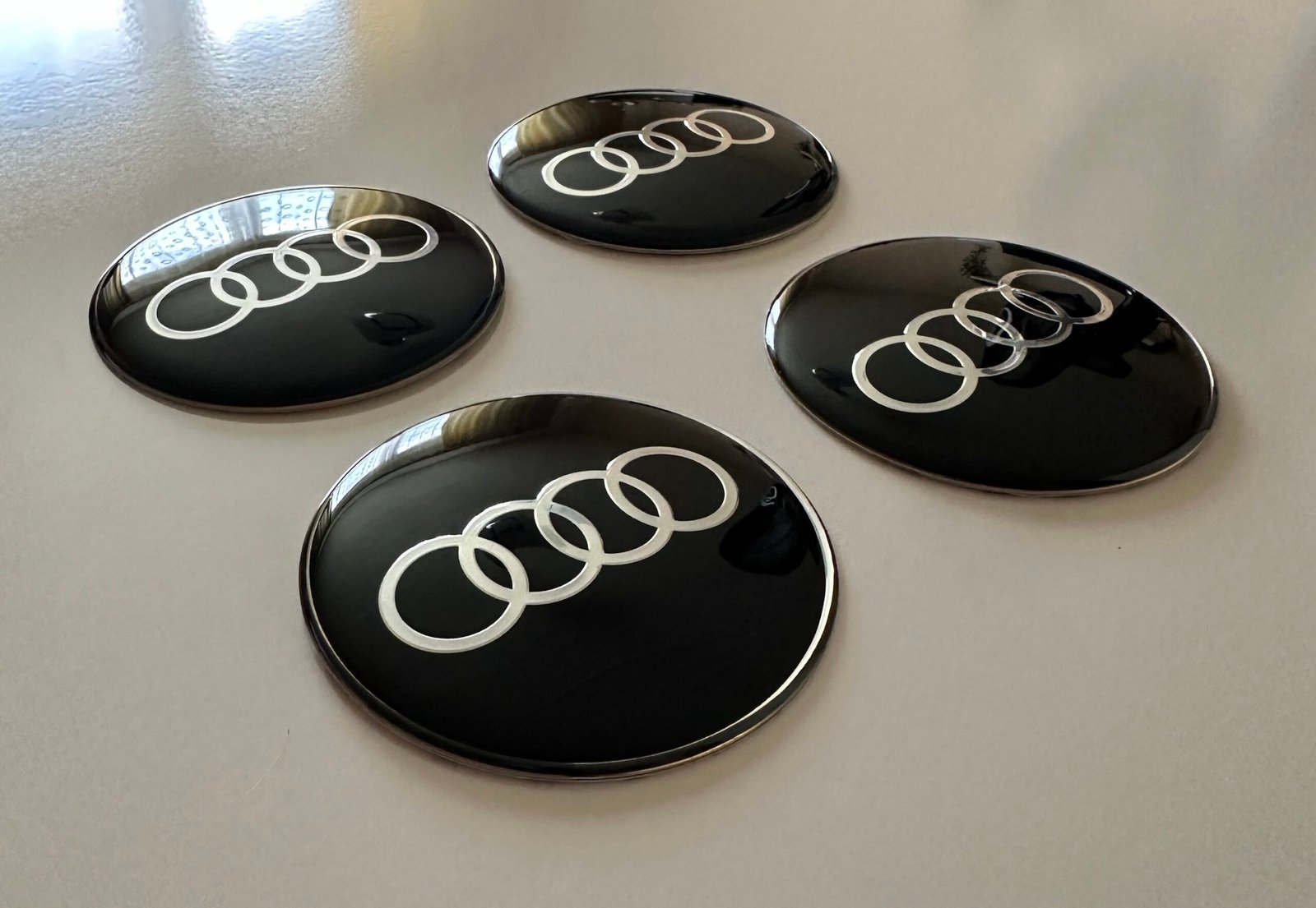 4 pcs (Set) 65mm - 2.56inch Black Audi Wheel Center Hub Caps Stickers with Outer Ring - Image 2