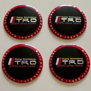 4 pcs (Set) 56mm - 2.20inch Black & Red Toyota TRD Motor Sports Wheel Center Hub Caps Stickers