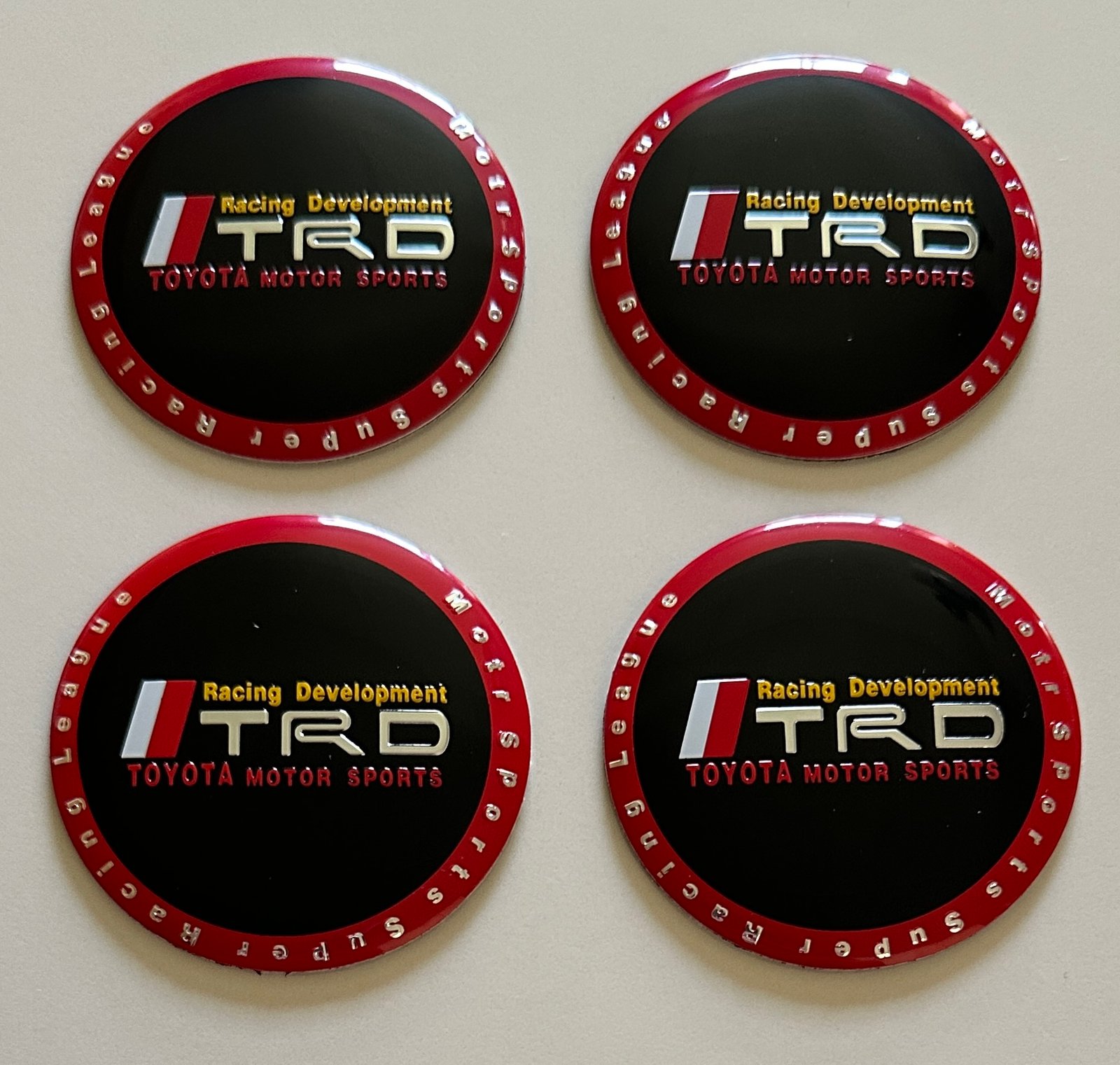 4 pcs (Set) 56mm - 2.20inch Black & Red Toyota TRD Motor Sports Wheel Center Hub Caps Stickers