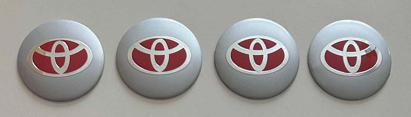 4 pcs (Set) 56mm - 2.20inch Silver & Red Toyota Wheel Center Hub Caps Stickers - Image 4
