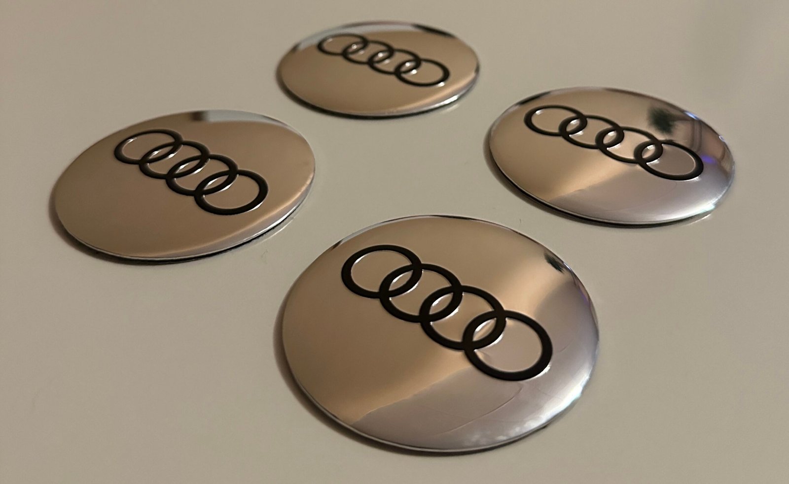 4 pcs (Set) 56mm - 2.20inch Glossy Silver Audi Wheel Center Hub Caps Stickers - Image 3