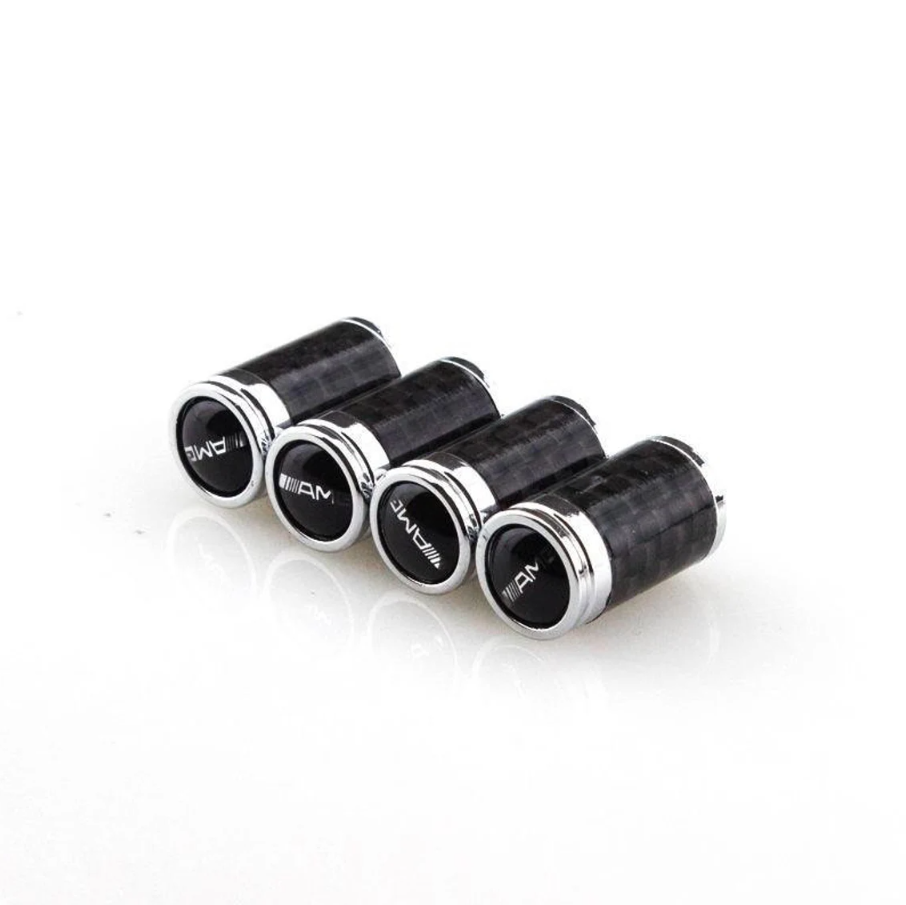 4 pcs (Set) Black Carbon Tire Valve Dust Caps for AMG