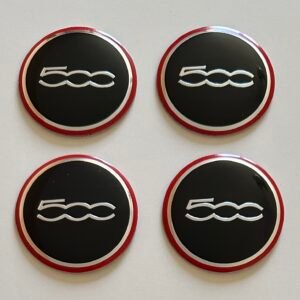 4 pcs (Set) 56mm - 2.20inch Black & Red Fiat 500 Wheel Center Hub Caps Stickers