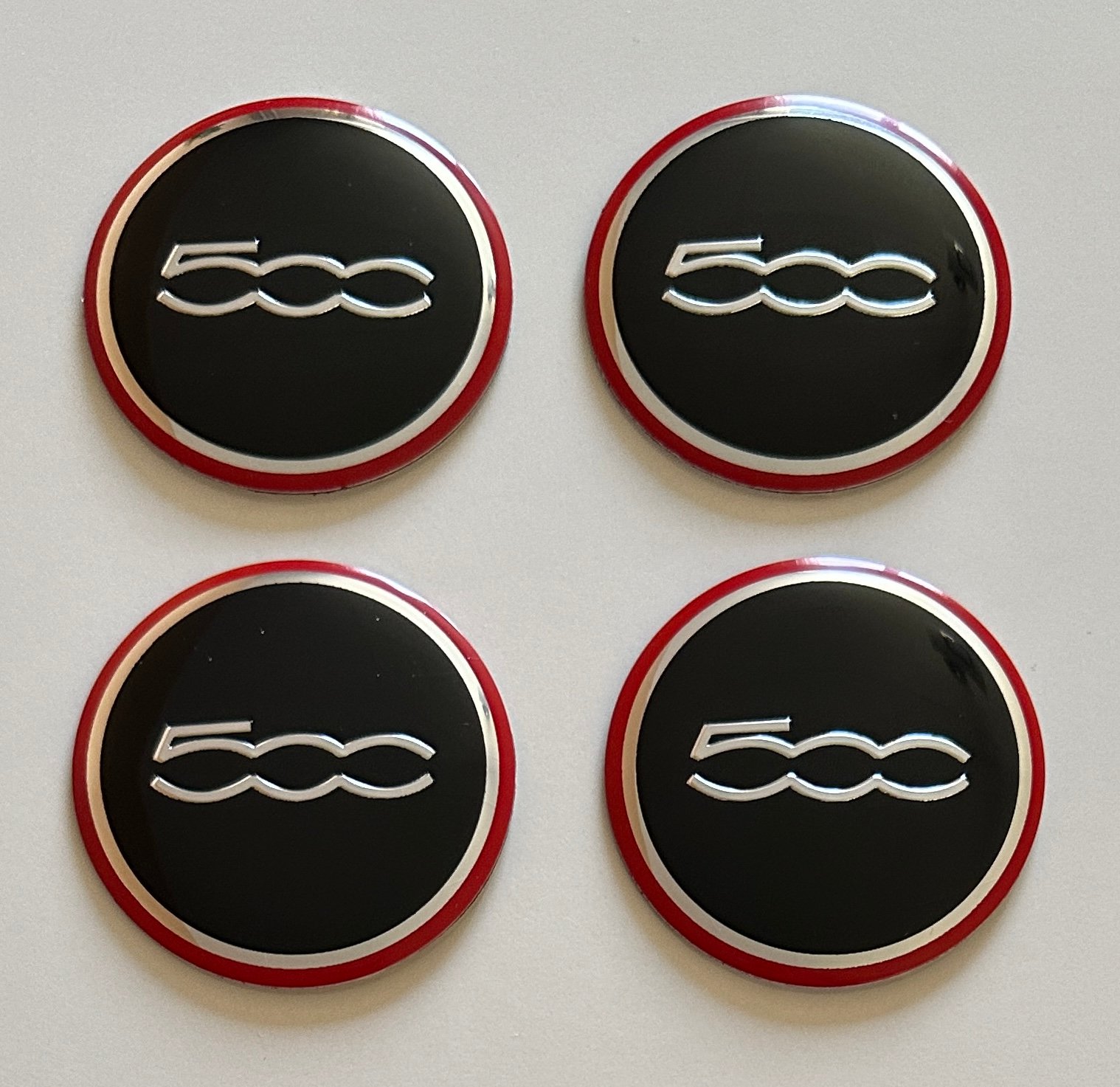 4 pcs (Set) 56mm - 2.20inch Black & Red Fiat 500 Wheel Center Hub Caps Stickers