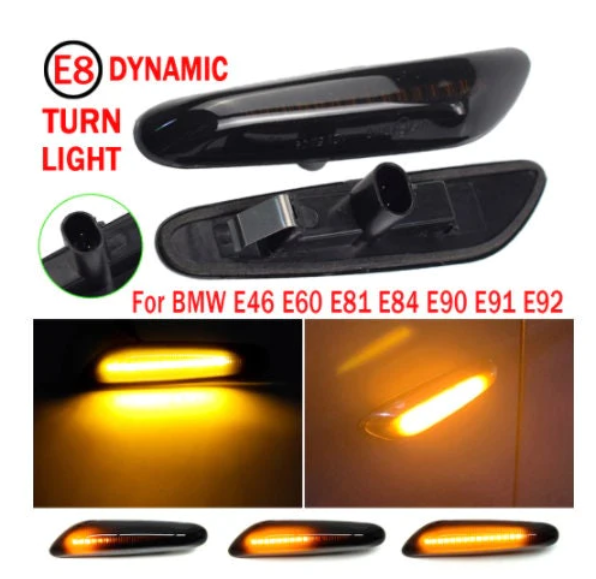 2 pcs (Set) BMW E60 E81 E84 E90 Smoke Lens Dynamic Flowing LED Turn Signal Side Marker Light Blinker Lamp