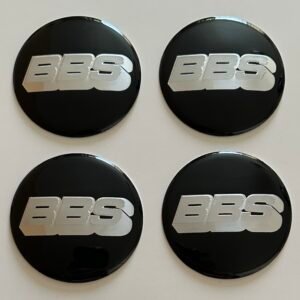 4 pcs (Set) 60mm - 2.36inch Black & Silver BBS Wheel Center Hub Caps Stickers EPOXY