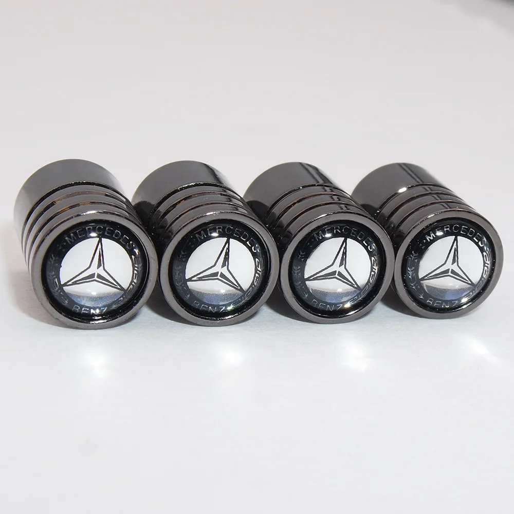 Set of 4 Dark Silver Tire Valve Dust Caps for Mercedes Benz