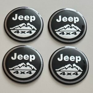 4 pcs (Set) 56mm - 2.20inch Black Jeep 4x4 Wheel Center Hub Caps Stickers