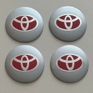 4 pcs (Set) 56mm - 2.20inch Silver & Red Toyota Wheel Center Hub Caps Stickers