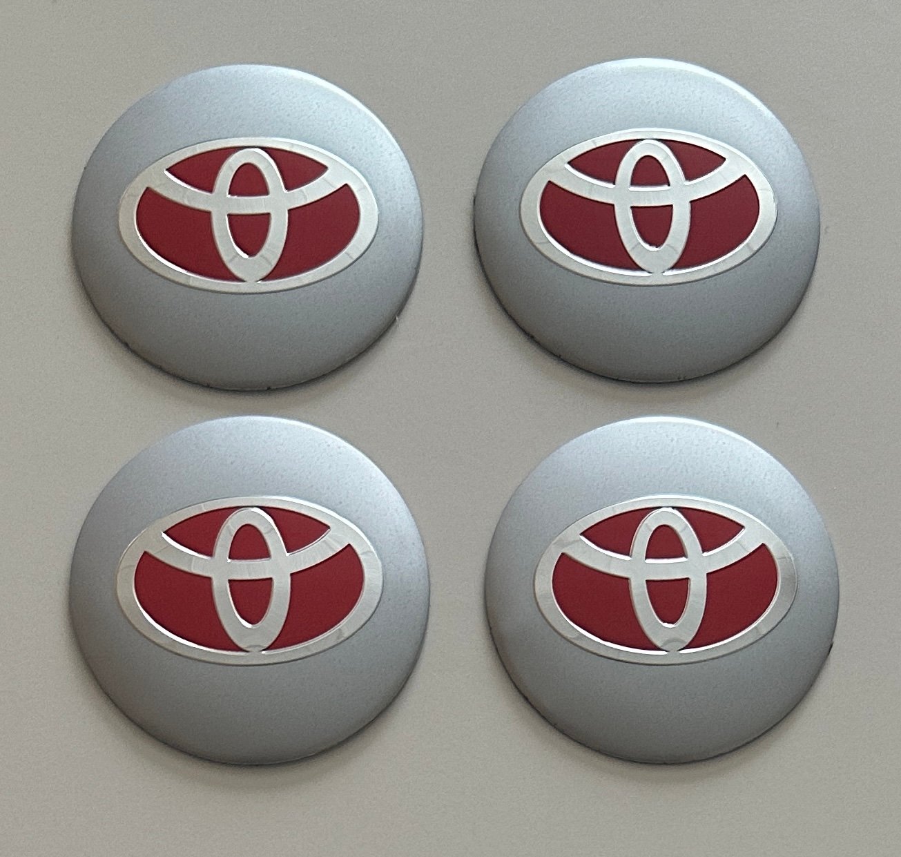4 pcs (Set) 56mm - 2.20inch Silver & Red Toyota Wheel Center Hub Caps Stickers