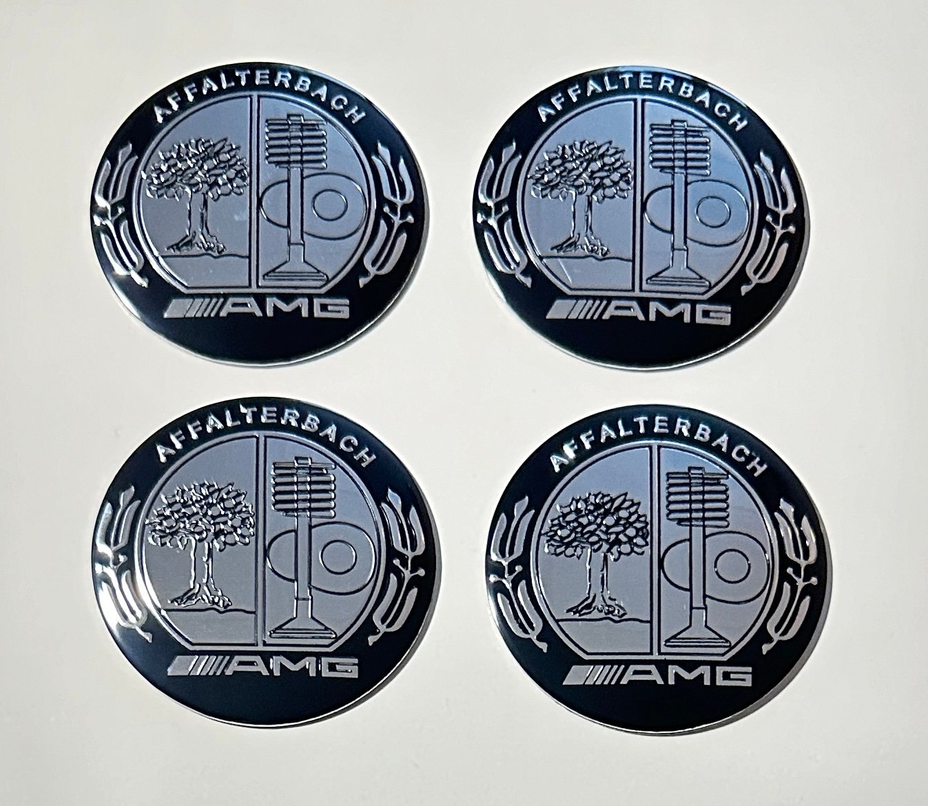 4 pcs (Set) 56mm - 2.20inch Silver & Black AMG Affalterbach Wheel Center Hub Caps Stickers