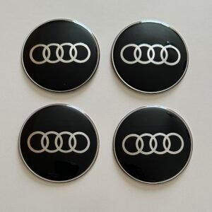 4 pcs (Set) 65mm - 2.56inch Black Audi Wheel Center Hub Caps Stickers with Outer Ring