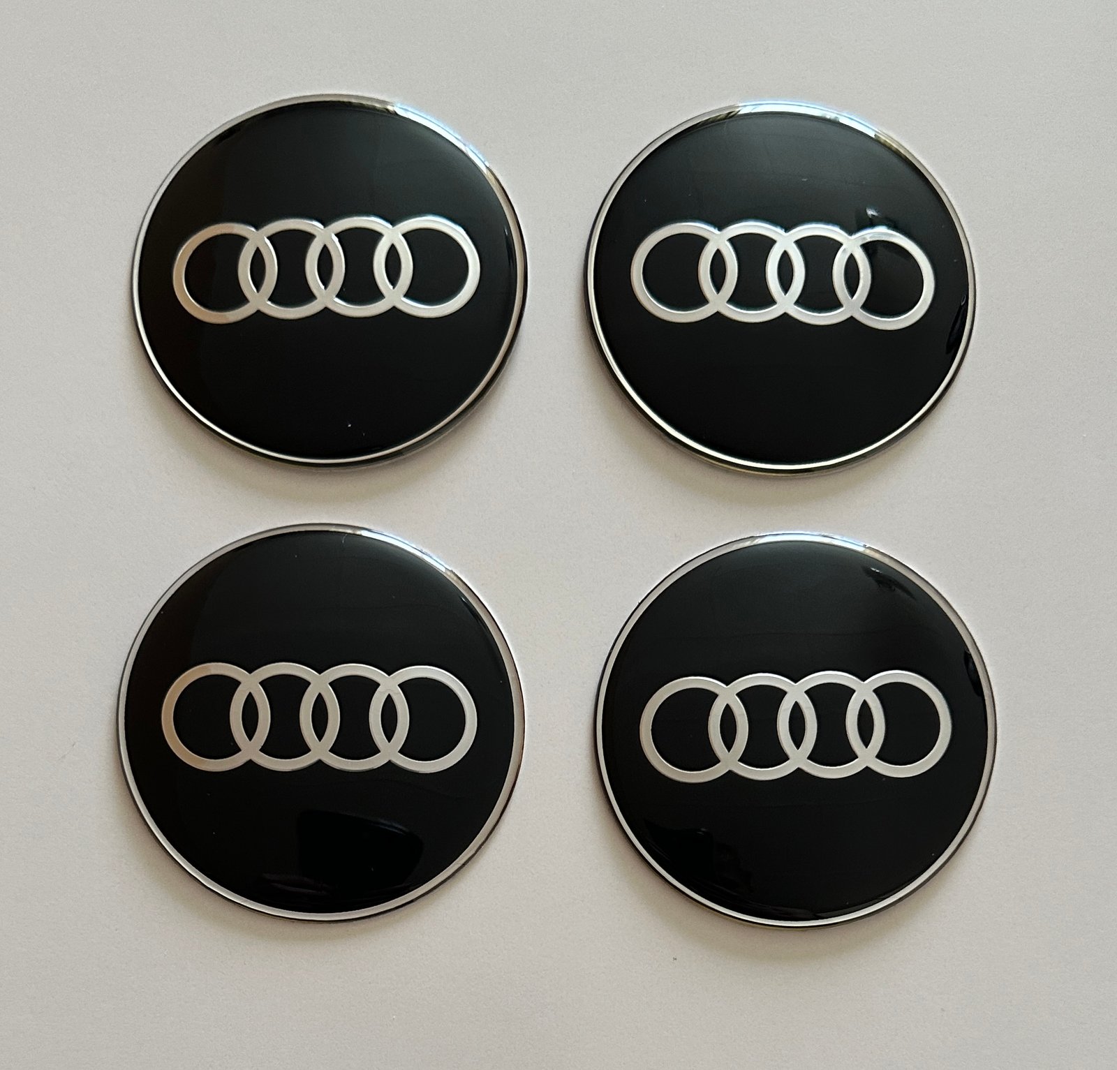 4 pcs (Set) 65mm - 2.56inch Black Audi Wheel Center Hub Caps Stickers with Outer Ring