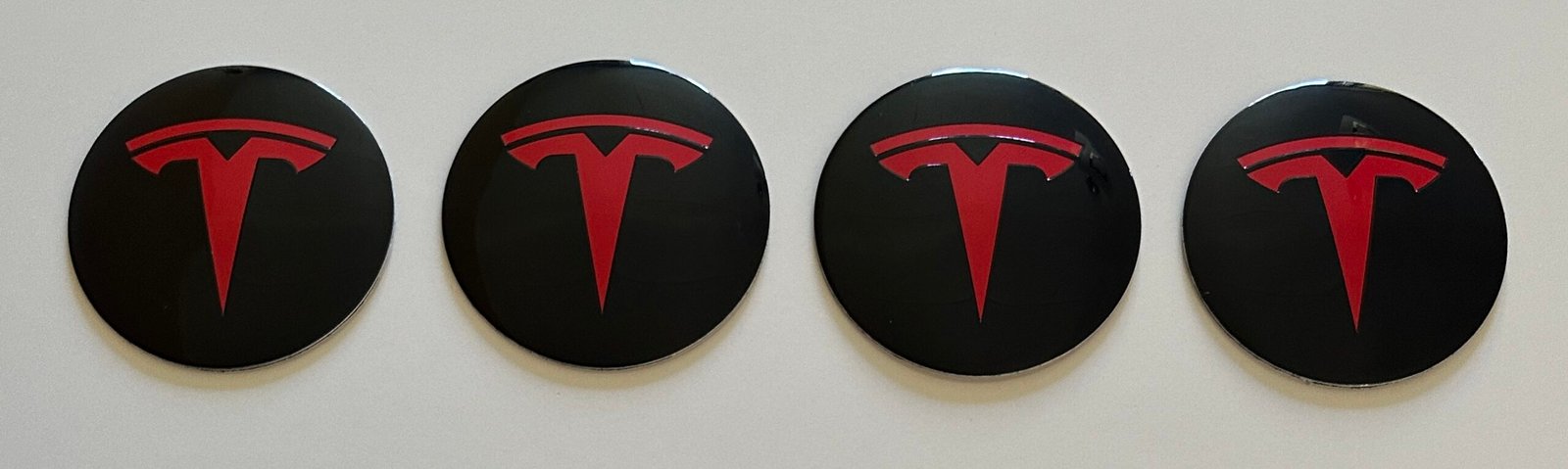 4 pcs (Set) 65mm - 2.56inch Black & Red Tesla Wheel Center Hub Caps Stickers - Image 4