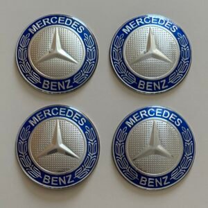 4 pcs (Set) 65mm - 2.56inch Silver & Blue Mercedes Benz Wheel Center Hub Caps Stickers