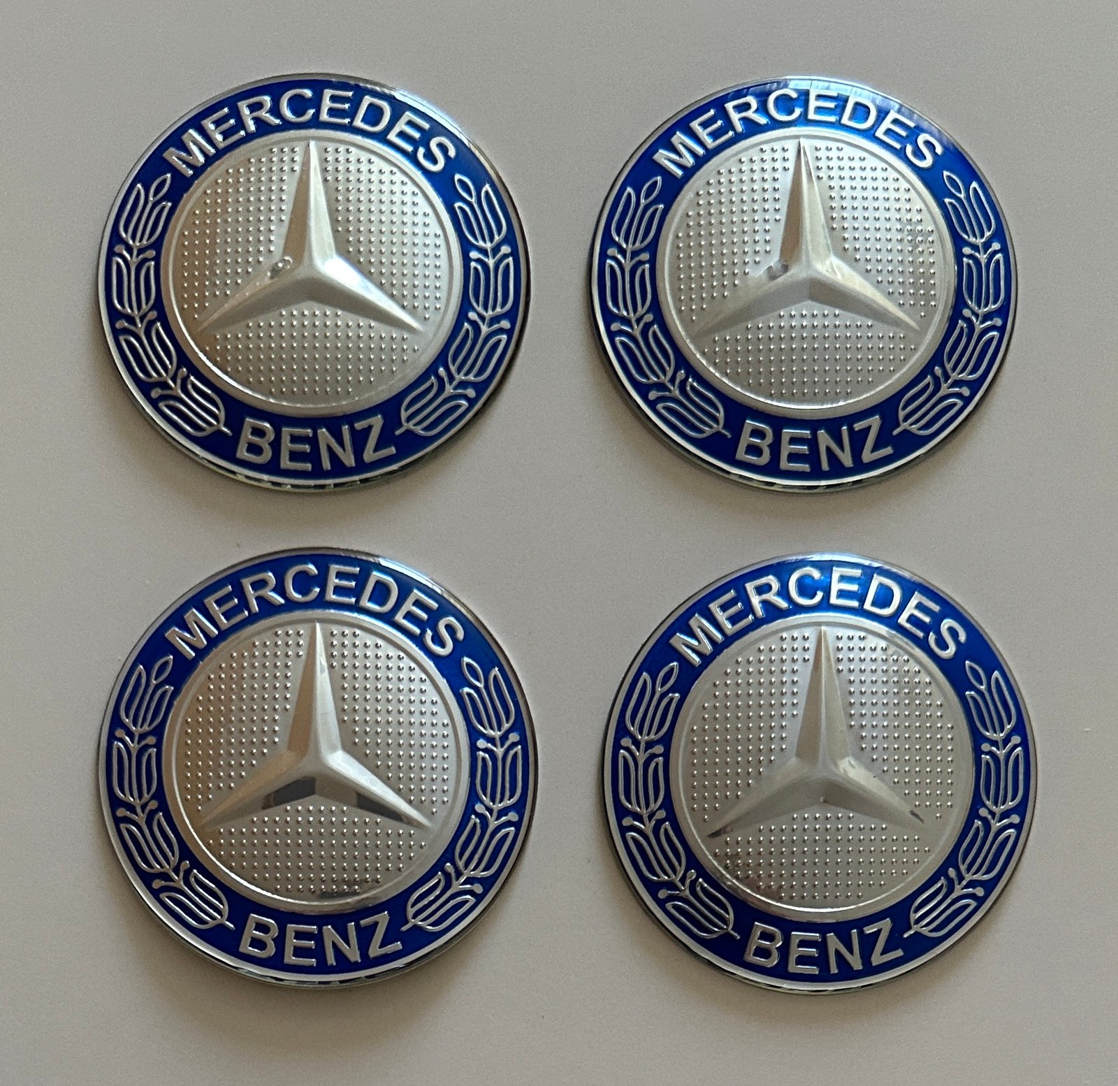 4 pcs (Set) 65mm - 2.56inch Silver & Blue Mercedes Benz Wheel Center Hub Caps Stickers