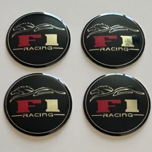 4 pcs (Set) 65mm - 2.56inch Black F1 Racing Wheel Center Hub Caps Stickers