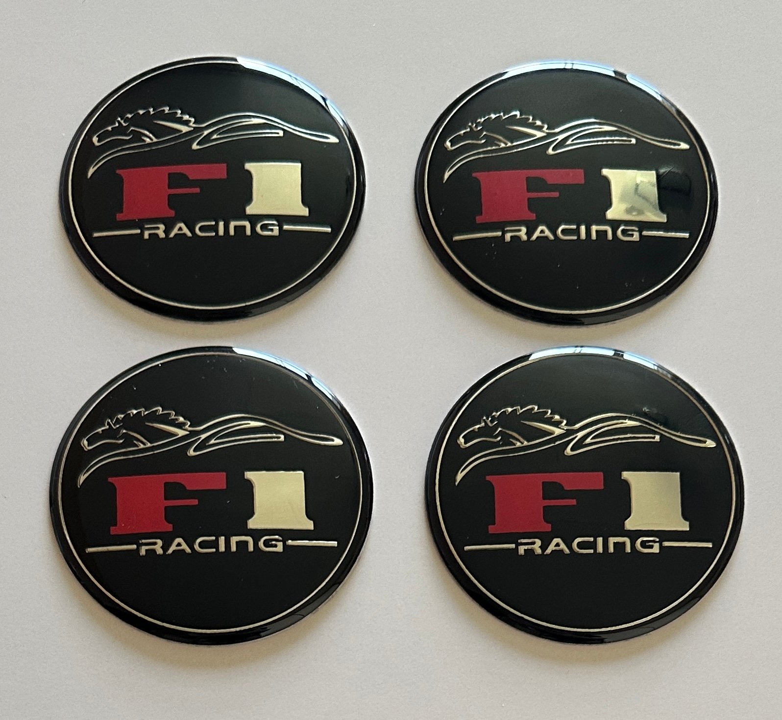 4 pcs (Set) 65mm - 2.56inch Black F1 Racing Wheel Center Hub Caps Stickers