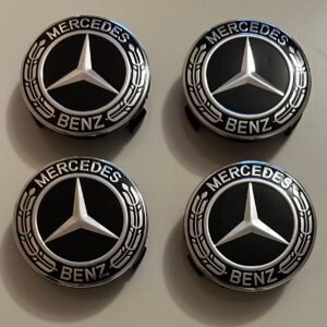 4 pcs (Set) 75mm - 2.95inch Black Mercedes Benz Wheel Center Hub Caps