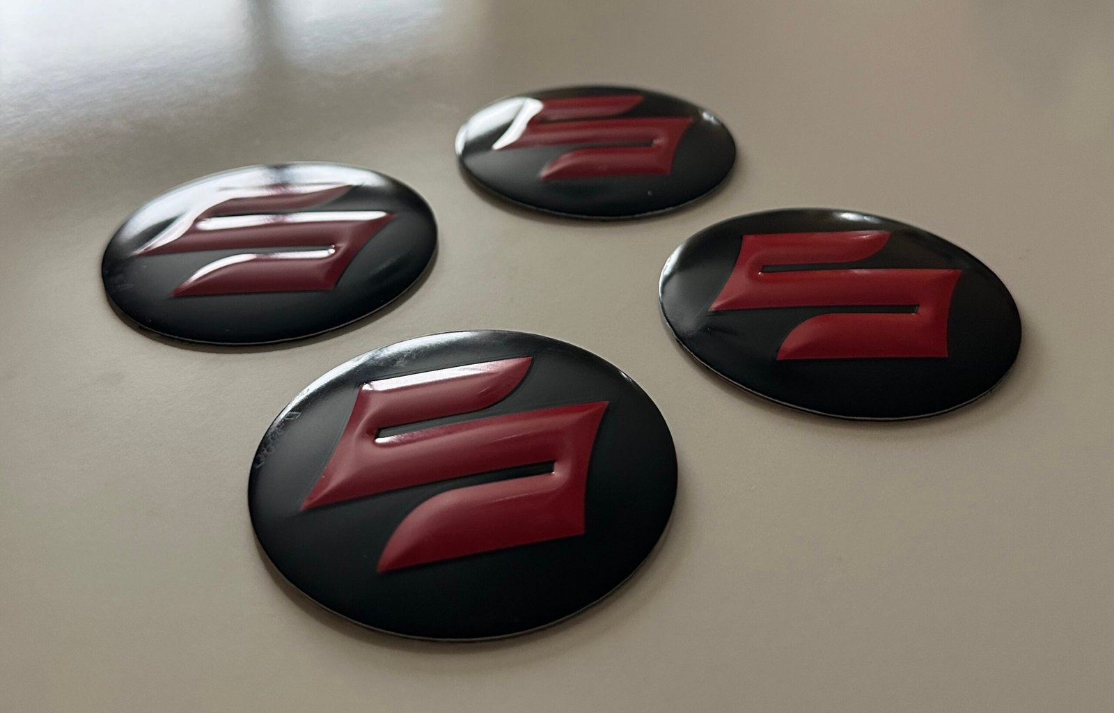 4 pcs (Set) 56mm - 2.20inch Black & Red Suzuki Wheel Center Hub Caps Stickers - Image 2