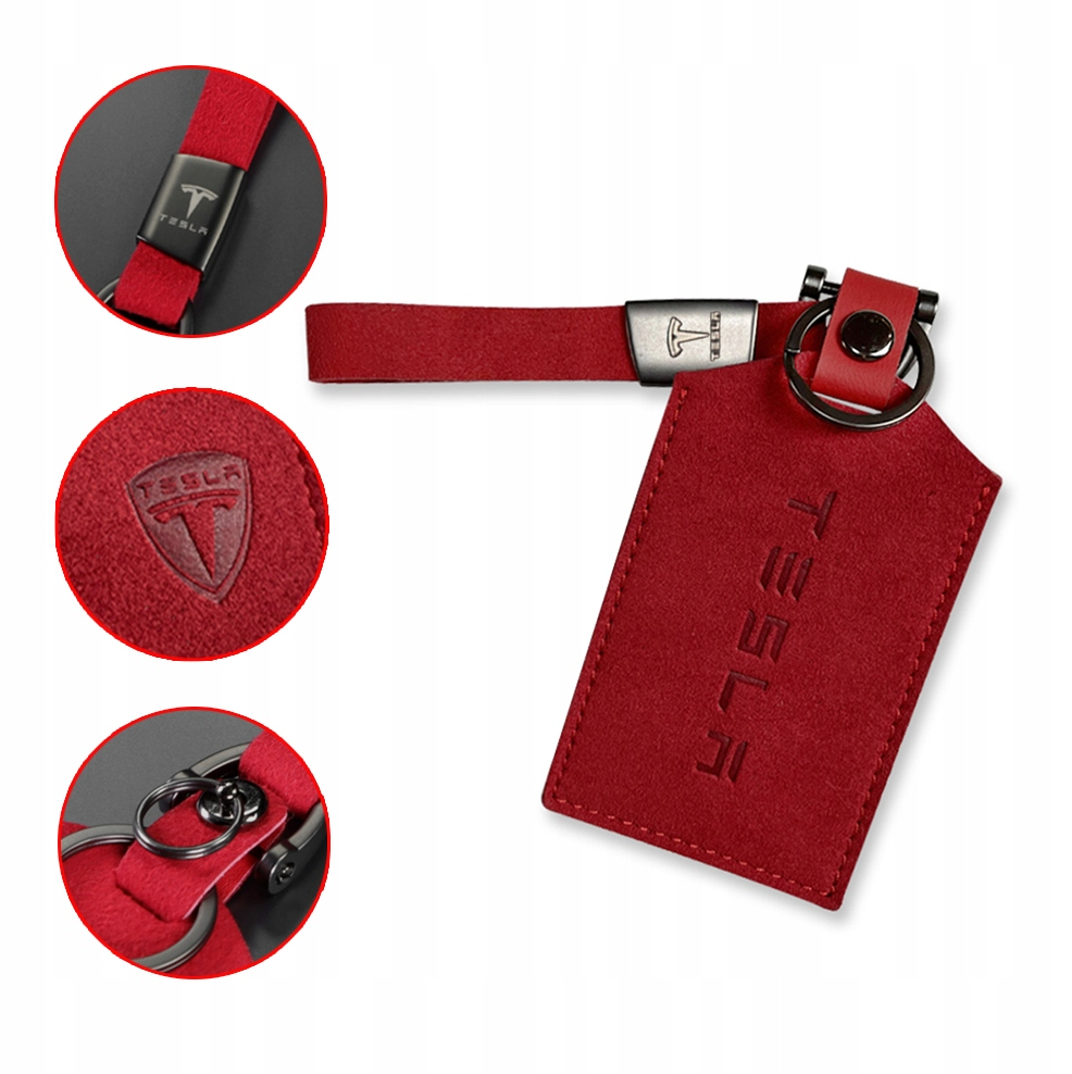 1 pcs High-Quality Red Suede Leather Key Card Holder Case for Tesla