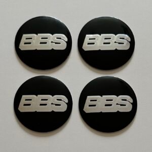 4 pcs (Set) 60mm - 2.36inch Black & Silver BBS Wheel Center Hub Caps Stickers NOT EPOXY