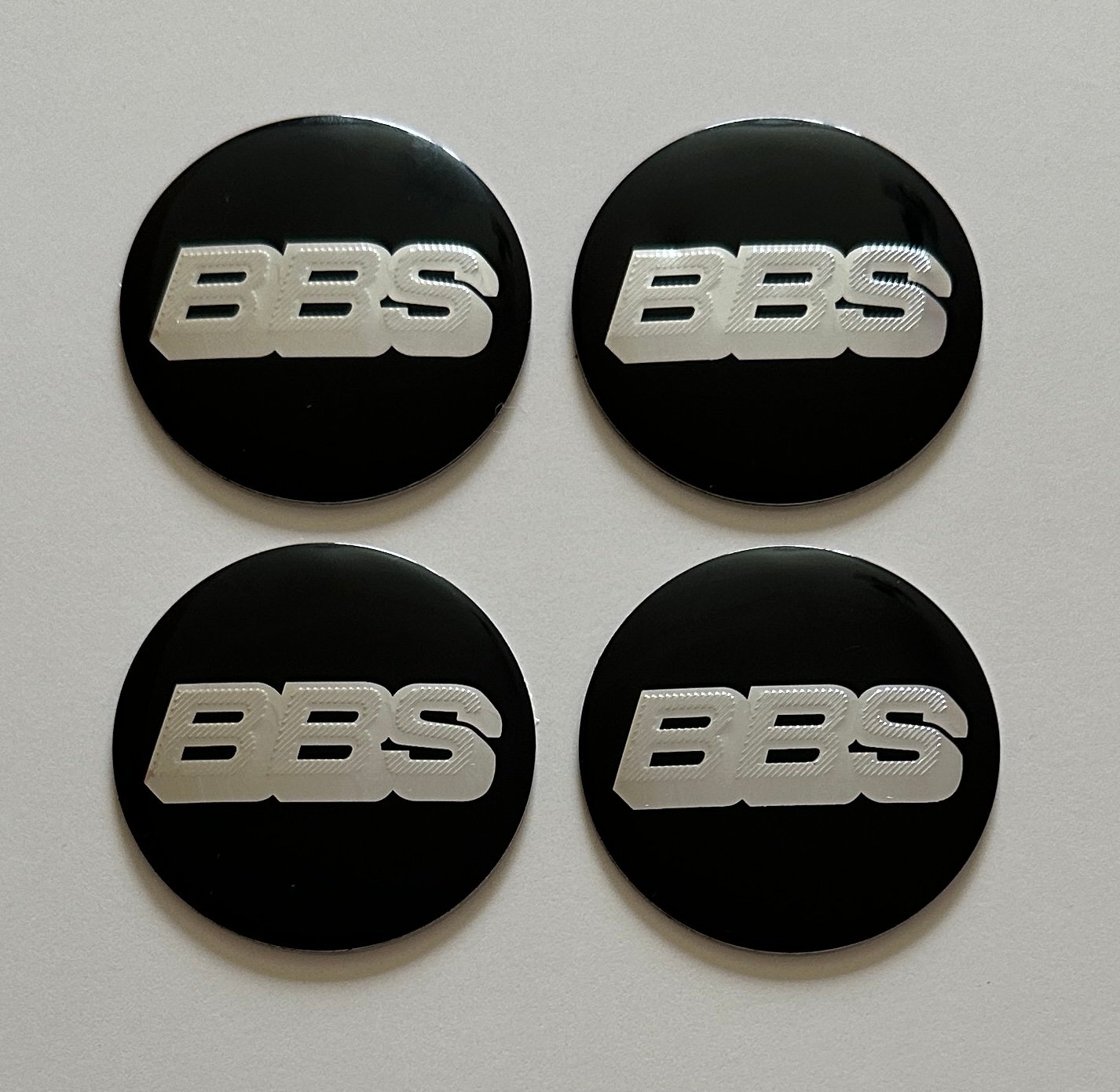 4 pcs (Set) 56mm - 2.20inch Black & Silver BBS Wheel Center Hub Caps Stickers NOT EPOXY