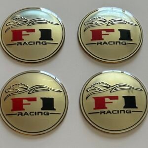 4 pcs (Set) 65mm - 2.56inch Silver F1 Racing Wheel Center Hub Caps Stickers