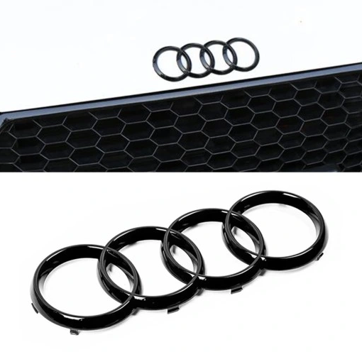 1 pcs Glossy Black Audi Front Rings Grille Emblem With Clips
