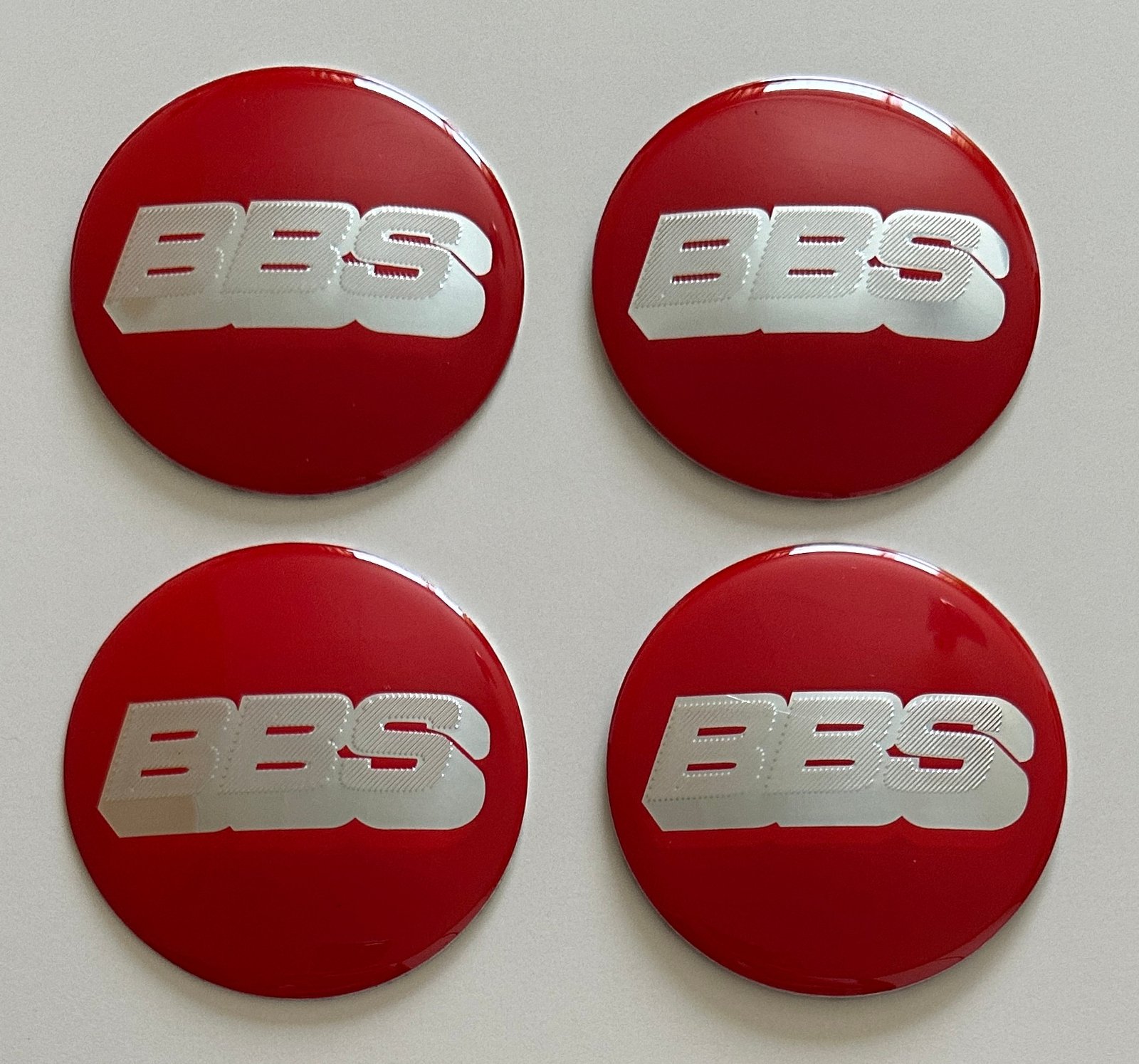 4 pcs (Set) 80mm - 3.15inch Red & Silver BBS Wheel Center Hub Caps Stickers EPOXY
