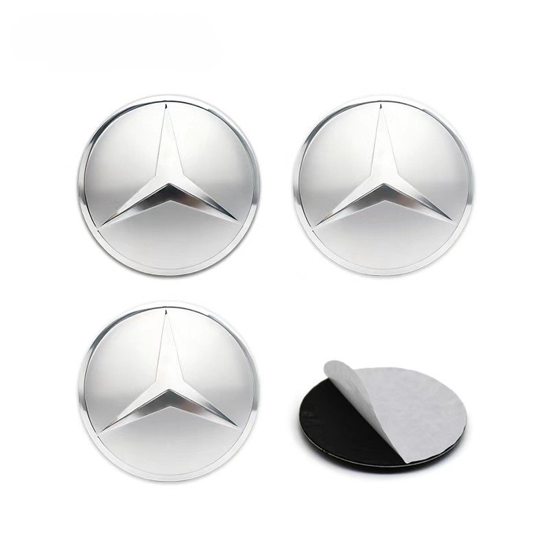 4pcs Silver Mercedes-Benz Wheel Center Stickers – 56mm / 60mm / 65mm