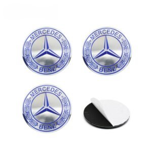 4pcs Blue & Silver Mercedes-Benz Wheel Center Stickers – 56mm / 60mm / 65mm