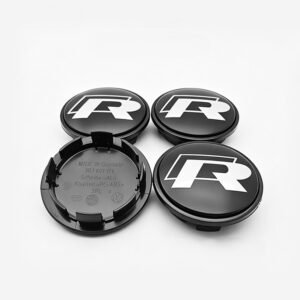4 pcs (Set) 65mm - 2.56inch Black Volkswagen R Wheel Center Hub Caps (3B7601171)