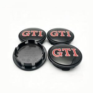 4 pcs (Set) 65mm - 2.56inch Black & Red Volkswagen GTI Wheel Center Hub Caps (3B7601171)